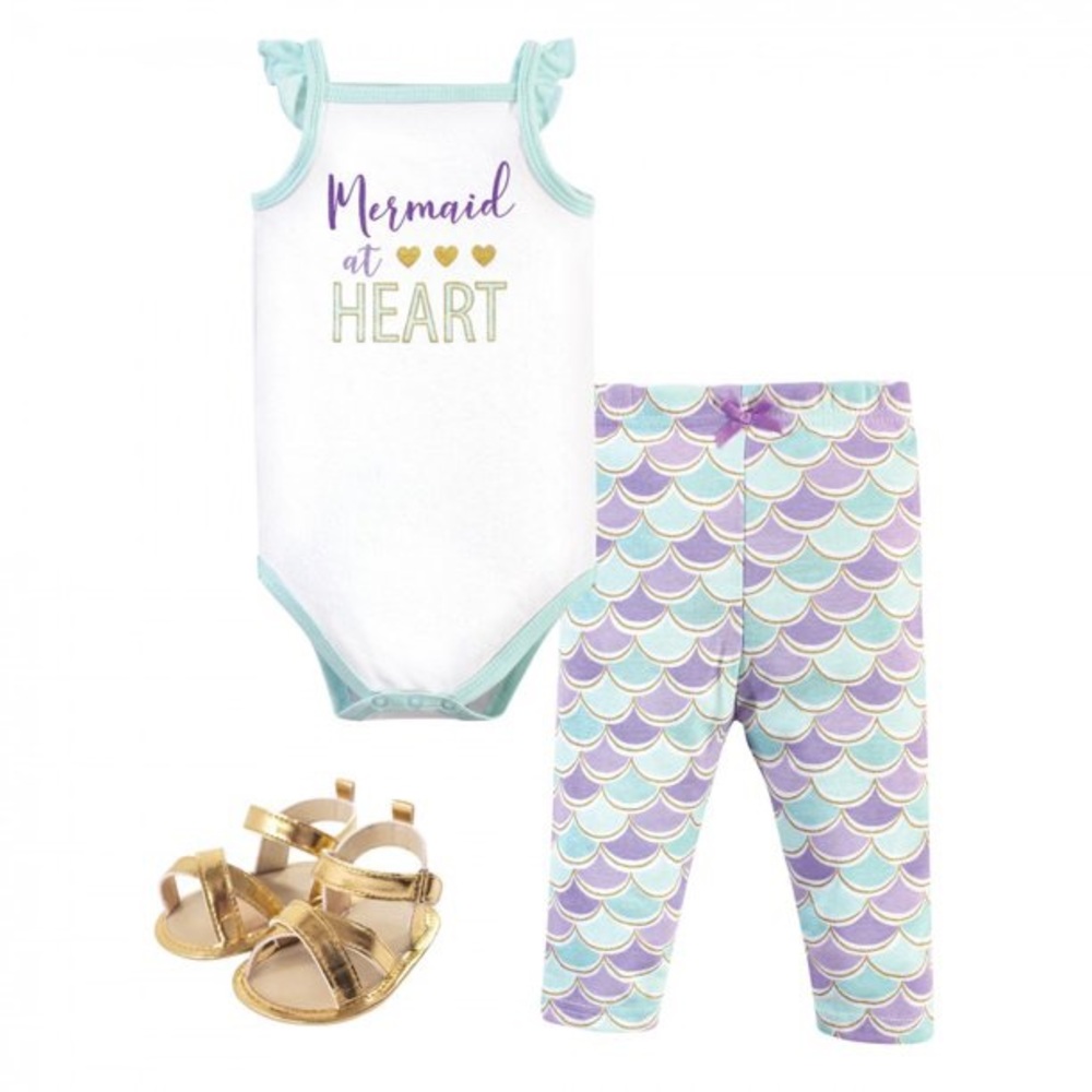 Mermaid at heart flutter sleeve tank onesie legging sandals set baby girl outfit